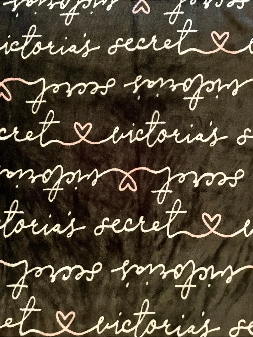 Victoria's Secret Black Throw with White Script and Pink Hearts